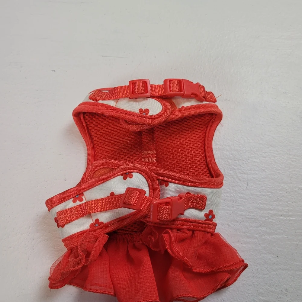Top Paw Red Floral Ruffle Pet Harness Dress
